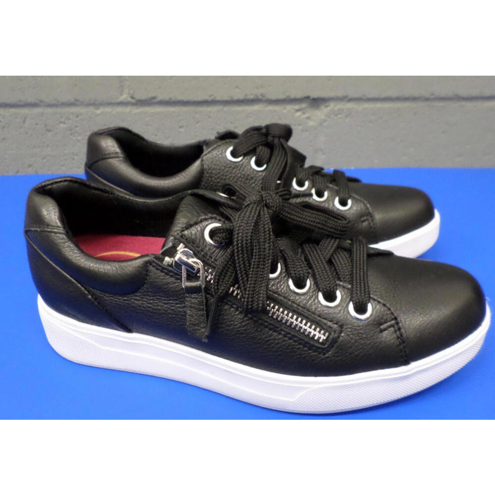 Munro TILLY Black Leather Arch Support Comfort Sneakers Zipper Lace Up Women's 7
